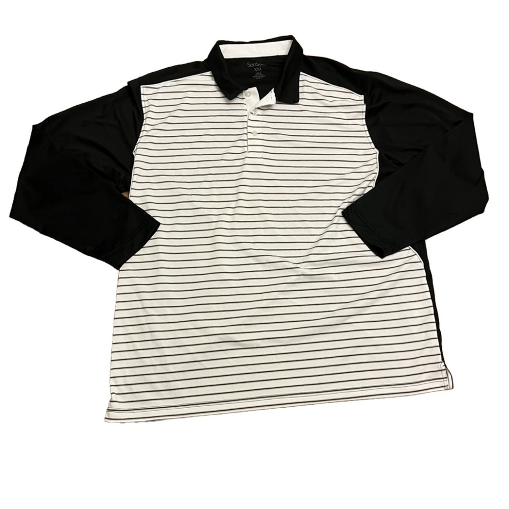 San Soleil Polo Shirt Men’s 2XL Striped White Black UPF 50 Performance Golf L/S